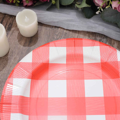 10-Pack Buffalo Plaid Paper Charger Plates – Red/White 13" Round Disposable Table Chargers, 350 GSM Cardstock