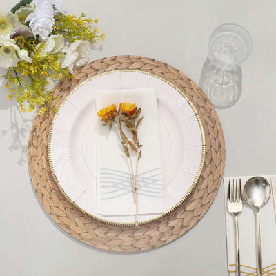6-Pack Disposable Table Placemats 13" Natural with Woven Rattan Print - 700GSM Cardboard Placemats for Rustic & Boho Themed Events
