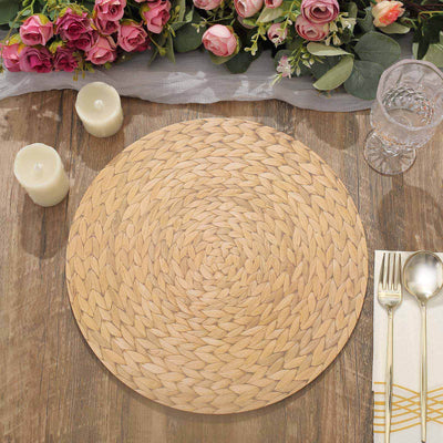 6-Pack Disposable Table Placemats 13" Natural with Woven Rattan Print - 700GSM Cardboard Placemats for Rustic & Boho Themed Events