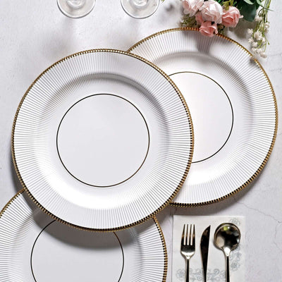 25-Pack Disposable Round Charger Plates 13" White Sunray Design with Gold Rim - 350GSM Heavy Duty Cardboard Placemats for Dinner Parties & Banquets