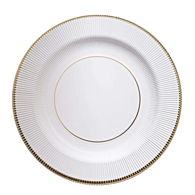 25-Pack Disposable Round Charger Plates 13" White Sunray Design with Gold Rim - 350GSM Heavy Duty Cardboard Placemats for Dinner Parties & Banquets