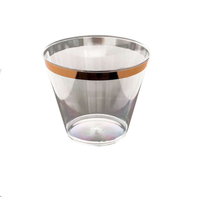 12-Pack Plastic Party Squat Cups 10oz Clear with Rose Gold Rim - Modern Disposable Tumblers for Events & Outdoor Gatherings