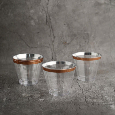 12-Pack Plastic Party Squat Cups 10oz Clear with Rose Gold Rim - Modern Disposable Tumblers for Events & Outdoor Gatherings