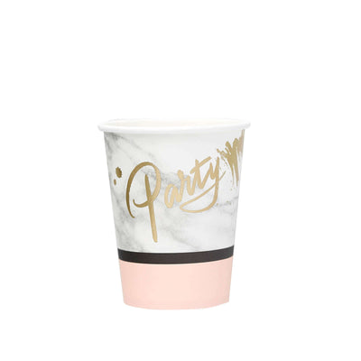 24-Pack Paper Cups 9oz Blush with Marble Top - Chic Disposable Party Cups for Events & All Purpose Use
