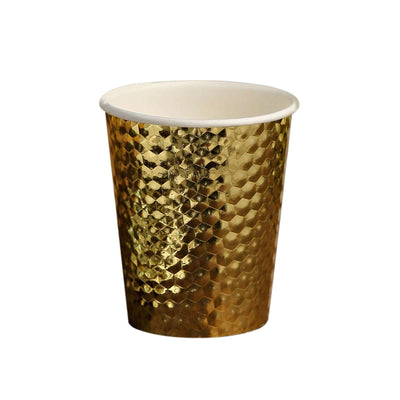 24-Pack Paper Cups 10oz Gold Foil with Honeycomb Design - Chic Disposable Party Cups for Events & All Purpose Use