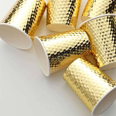 24-Pack Paper Cups 10oz Gold Foil with Honeycomb Design - Chic Disposable Party Cups for Events & All Purpose Use