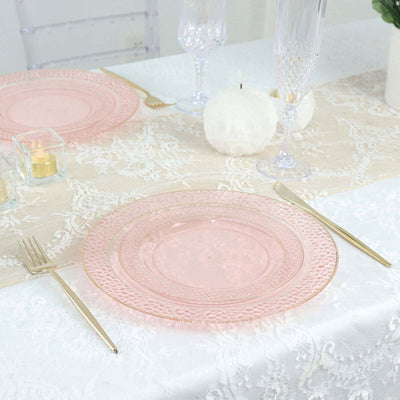 10-Pack Plastic Round Appetizer Plates 7.5" Blush Hammered Design with Gold Rim - Disposable Salad Plates for Stylish Weddings & Celebrations