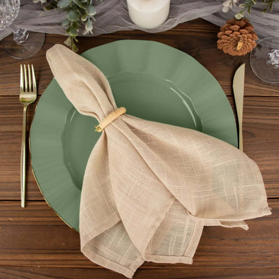 10-Pack Plastic Round Dinner Plates 11" Dusty Sage Green Ruffled Rim with Gold Edging - Heavy Duty Disposable Dinnerware