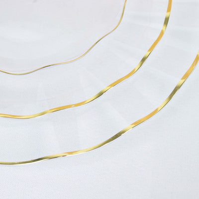 10-Pack Plastic Round Dinner Plates 11" Clear Ruffled Rim with Gold Edging - Heavy Duty Disposable Dinnerware