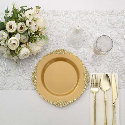 10-Pack Plastic Round Dessert Plates 8" Gold