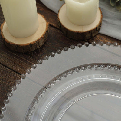10 Pack Plastic Dessert Appetizer Plates in Clear with Beaded Rim, Disposable Round Salad Party Plates 8"