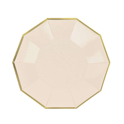 25-Pack Paper Decagon Appetizer Plates 7" Beige with Gold Foil Rim - Modern Geometric Dessert/Salad Plates for Stylish Tablescapes