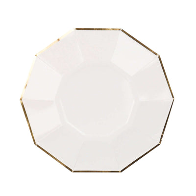 25-Pack Paper Decagon Appetizer Plates 7" White with Gold Foil Rim - Modern Geometric Dessert/Salad Plates for Stylish Tablescapes