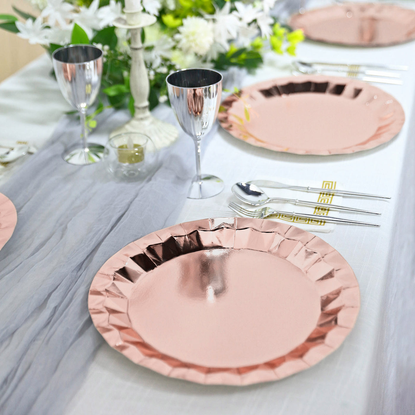 Rose Gold Geometric Foil Paper Charger Plates