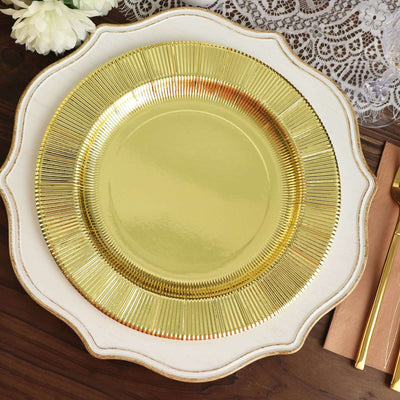 25-Pack Paper Round Dinner Plates 10" Metallic Gold Sunray Design - 350GSM Heavy Duty Disposable Party Plates