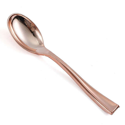 24-Pack Plastic Mini Dessert Spoons 4" Rose Gold - Heavy Duty Disposable Silverware