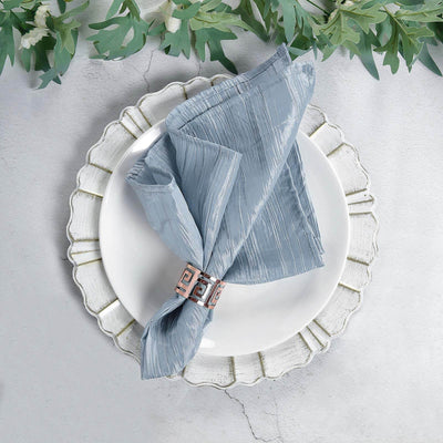5 Pack Taffeta Napkins 20"x20" Dusty Blue - Accordion Crinkle Cloth Napkins