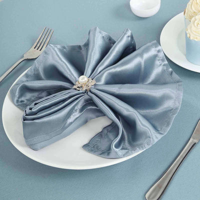 5 Pack Satin Napkins 20"x20" Dusty Blue -Soft Reusable Cloth Napkins