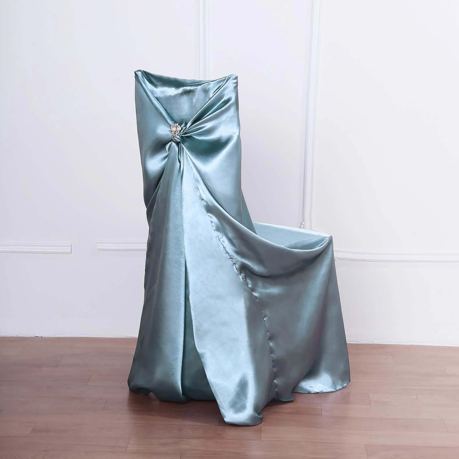 Dusty Blue Satin Universal Chair Cover | eFavormart.com