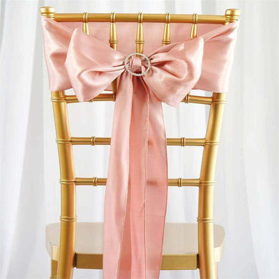 5 Pack Satin Chair Sashes 6"x106" Dusty Rose - Reusable Chair Bows with Smooth Finish