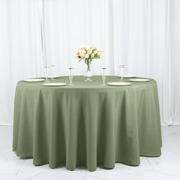 Dusty Sage Green Seamless Polyester Round Tablecloth 120" for 5 Foot Table With Floor-Length Drop