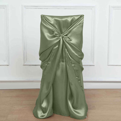 Satin Self-Tie Universal Chair Cover Dusty Sage Green - Reusable Slip-On Slipcover for Folding, Dining, Banquet & Standard Size Chairs
