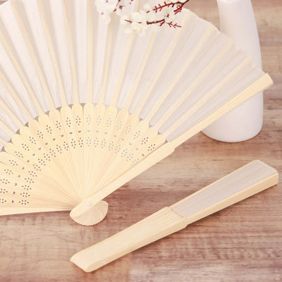 5 Pack Ivory Asian Silk Folding Fans Party Favors, Oriental Folding Fan Favors