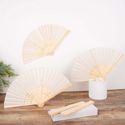 5 Pack Ivory Asian Silk Folding Fans Party Favors, Oriental Folding Fan Favors