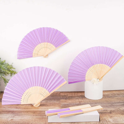 5 Pack Lavender Lilac Asian Silk Folding Fans Party Favors, Oriental Folding Fan Favors