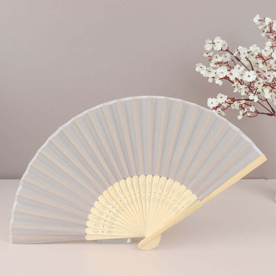 5 Pack Silver Asian Silk Folding Fans Party Favors, Oriental Folding Fan Favors
