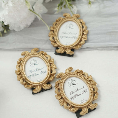 4-Pack Resin Picture Frames 4" Decorative Baroque Oval Design Gold - Beaded Party Favors & Place Card Holders