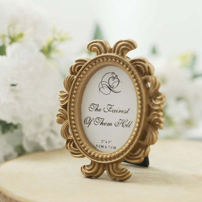 4-Pack Resin Picture Frames 4" Decorative Baroque Oval Design Gold - Beaded Party Favors & Place Card Holders