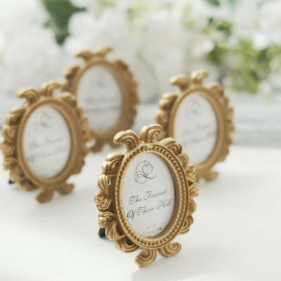 4-Pack Resin Picture Frames 4" Decorative Baroque Oval Design Gold - Beaded Party Favors & Place Card Holders