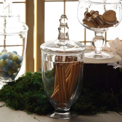 Set of 3 Clear Glass Jars 8.5", 9", 10" Apothecary Design with Snap-On Lids - Decorative Footed Candy Buffet Containers