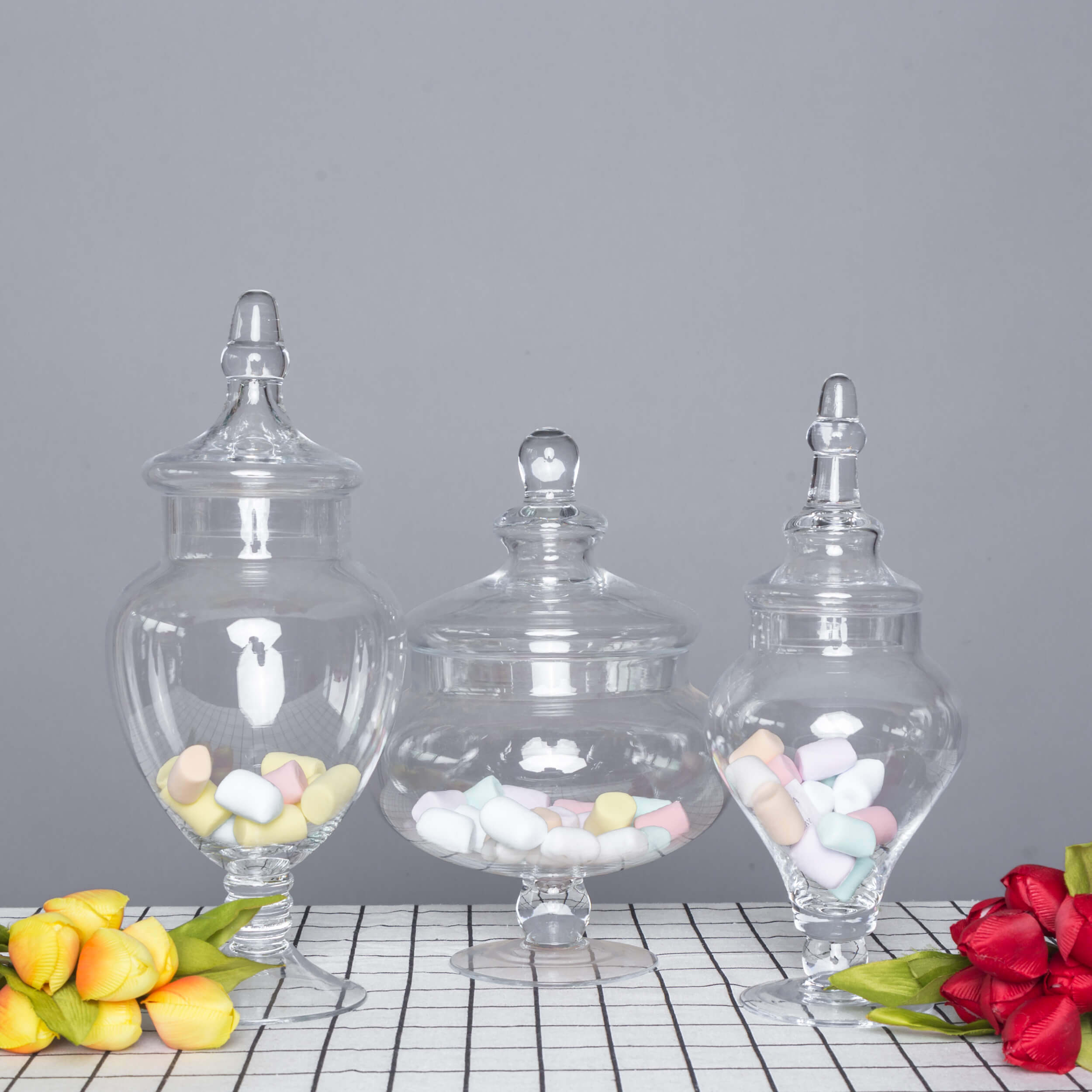 Set Of 3 Apothecary Glass Candy Jars With Lids - 9/13/14