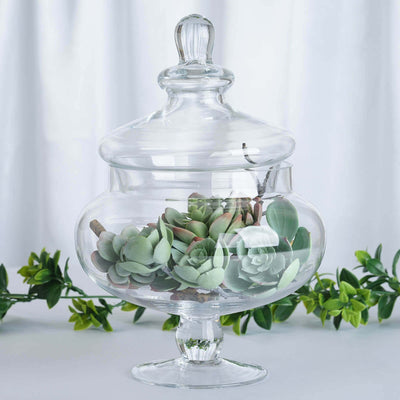 Set of 3 Clear Glass Candy Jars 10"/12"/14" Pedestal Apothecary Design with Snap-On Lids - Party Favor Containers for Events