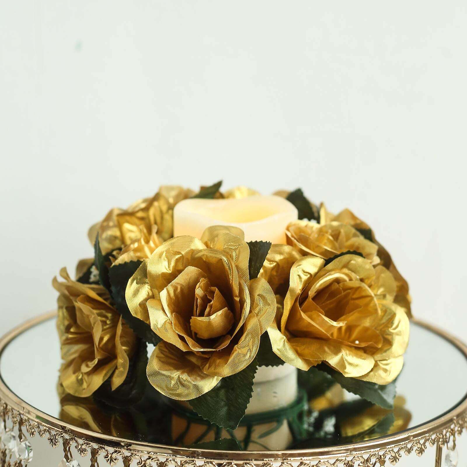 4 Pack Gold Silk Rose Flower Wreaths 3123