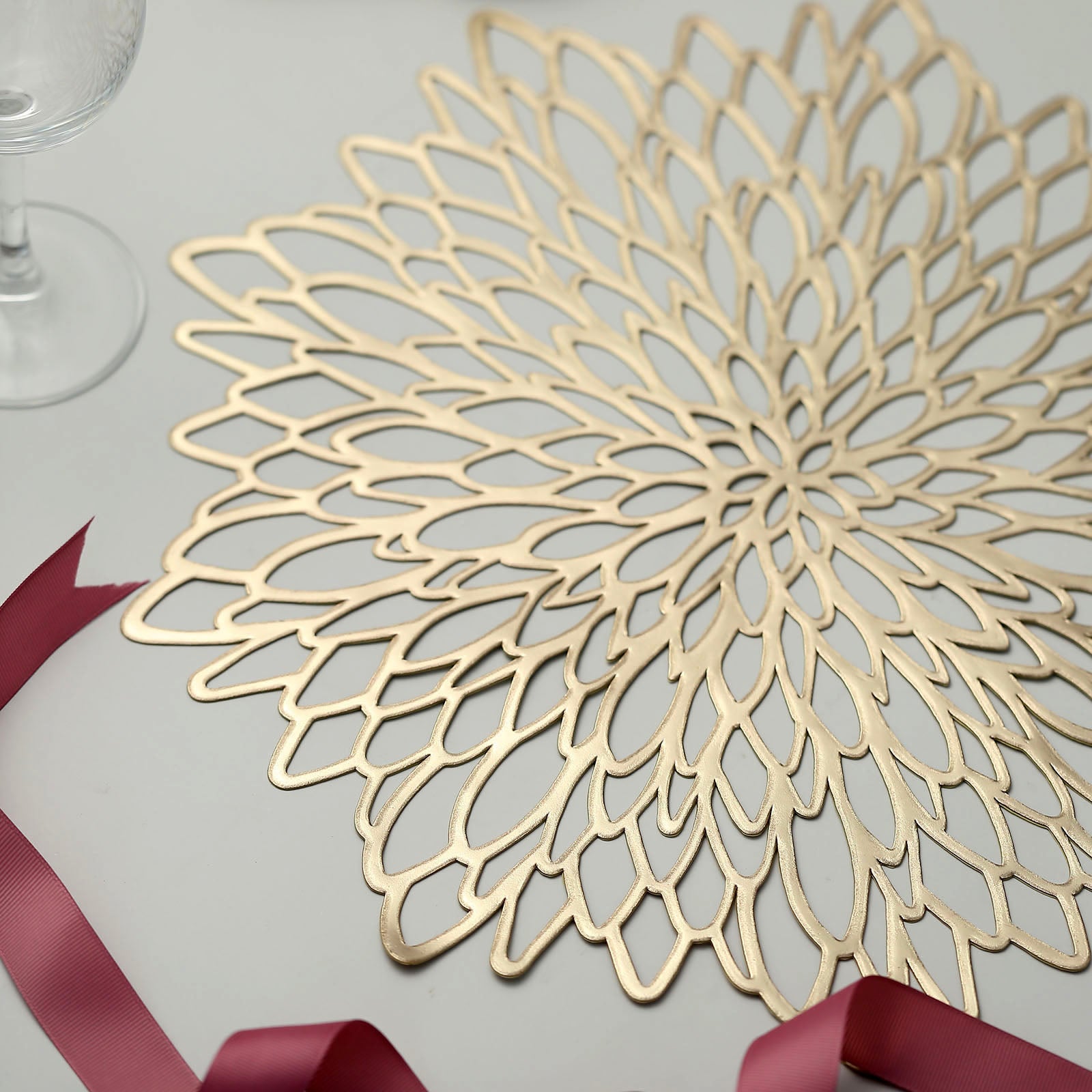 6 Pack 15 Rose Gold Metallic Non-Slip Placemats, Spiked Design