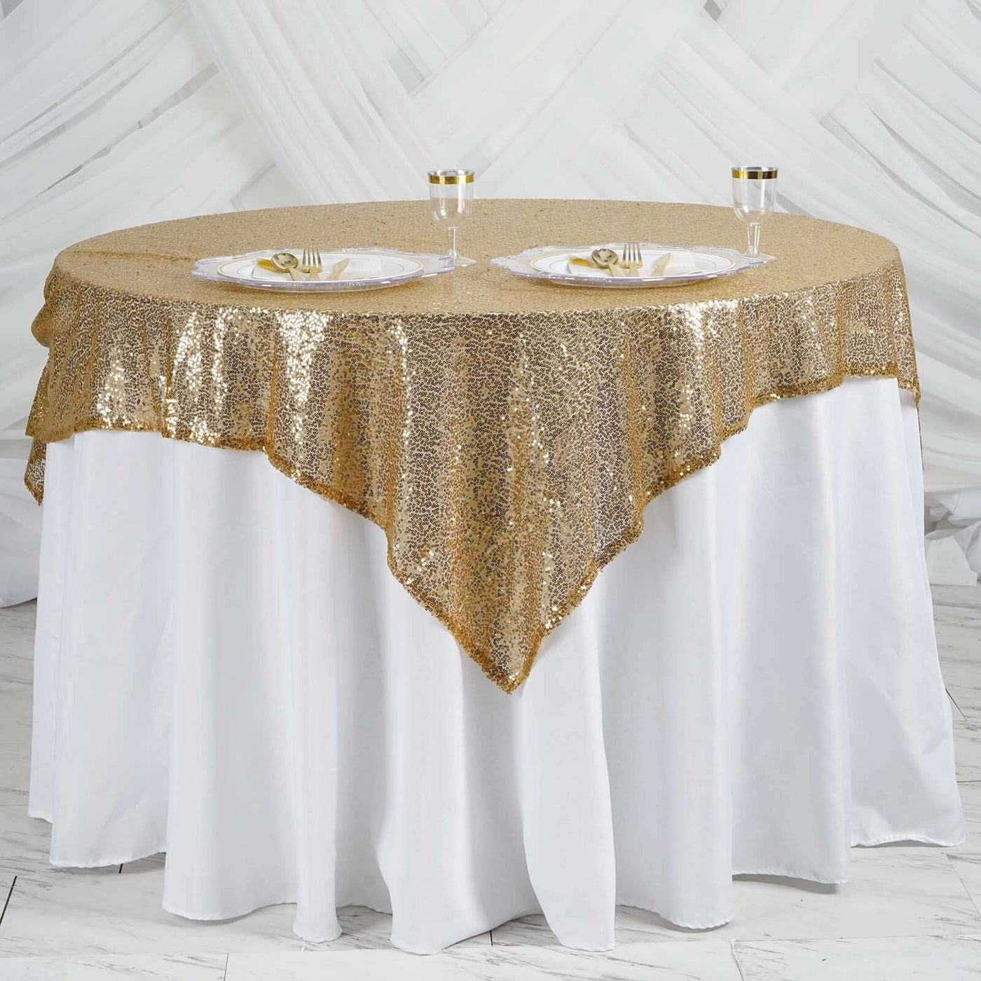 60x60 Gold Duchess Sequin Overlay | eFavormart.com