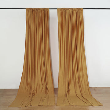 2 Pack Gold Scuba Polyester Backdrop Drape Curtains, Inherently Flame Resistant Event Divider Panels Wrinkle Free With Rod Pockets - 10ftx10ft
