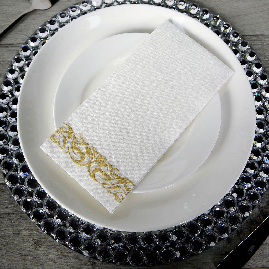 25-Pack Gold Foil White Dinner Napkins | eFavormart.com