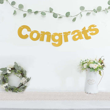 Gold Glittered Congrats Paper Hanging Garland Banner Party Decor 3ft