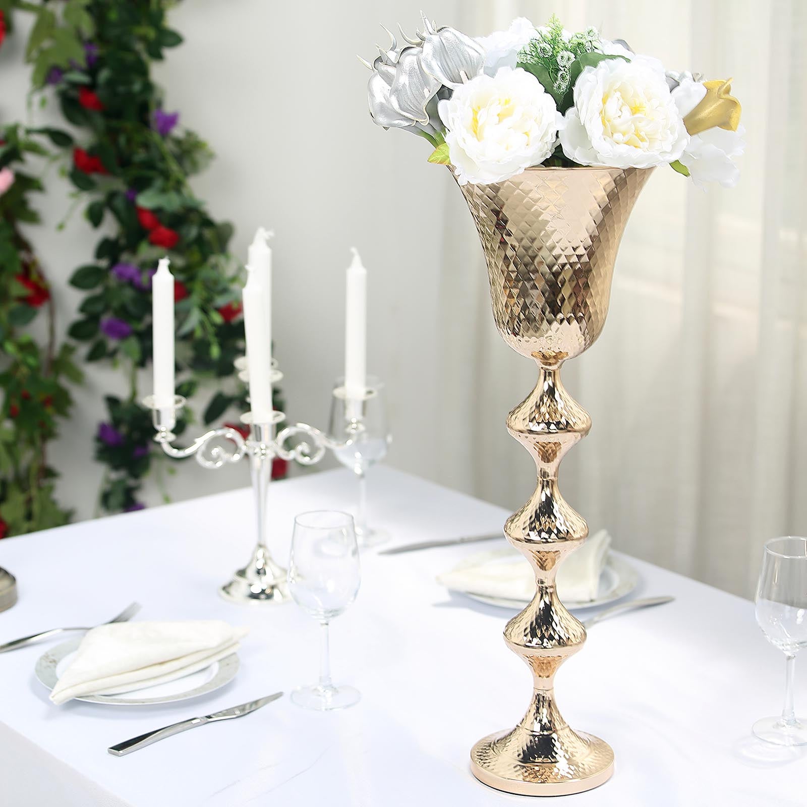 Gold Hammered Style Metal Trumpet Vase Centerpiece - 24