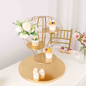 Gold 4-Tier Hot Air Balloon Metal Cupcake Dessert Display Stand 19"