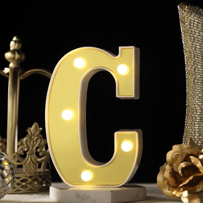 3D Marquee Letter "C" Gold with Warm White 5 LED Lights 6" - Light-Up Accent for Displays