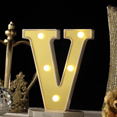 3D Marquee Letter "V" Gold with Warm White 5 LED Lights 6" - Light-Up Accent for Displays
