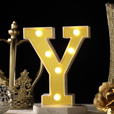 3D Marquee Letter "Y" Gold with Warm White 6 LED Lights 6" - Light-Up Accent for Displays