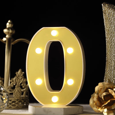 3D Marquee Number "0" Gold with Warm White 6 LED Lights 6" - Light-Up Decor for Weddings