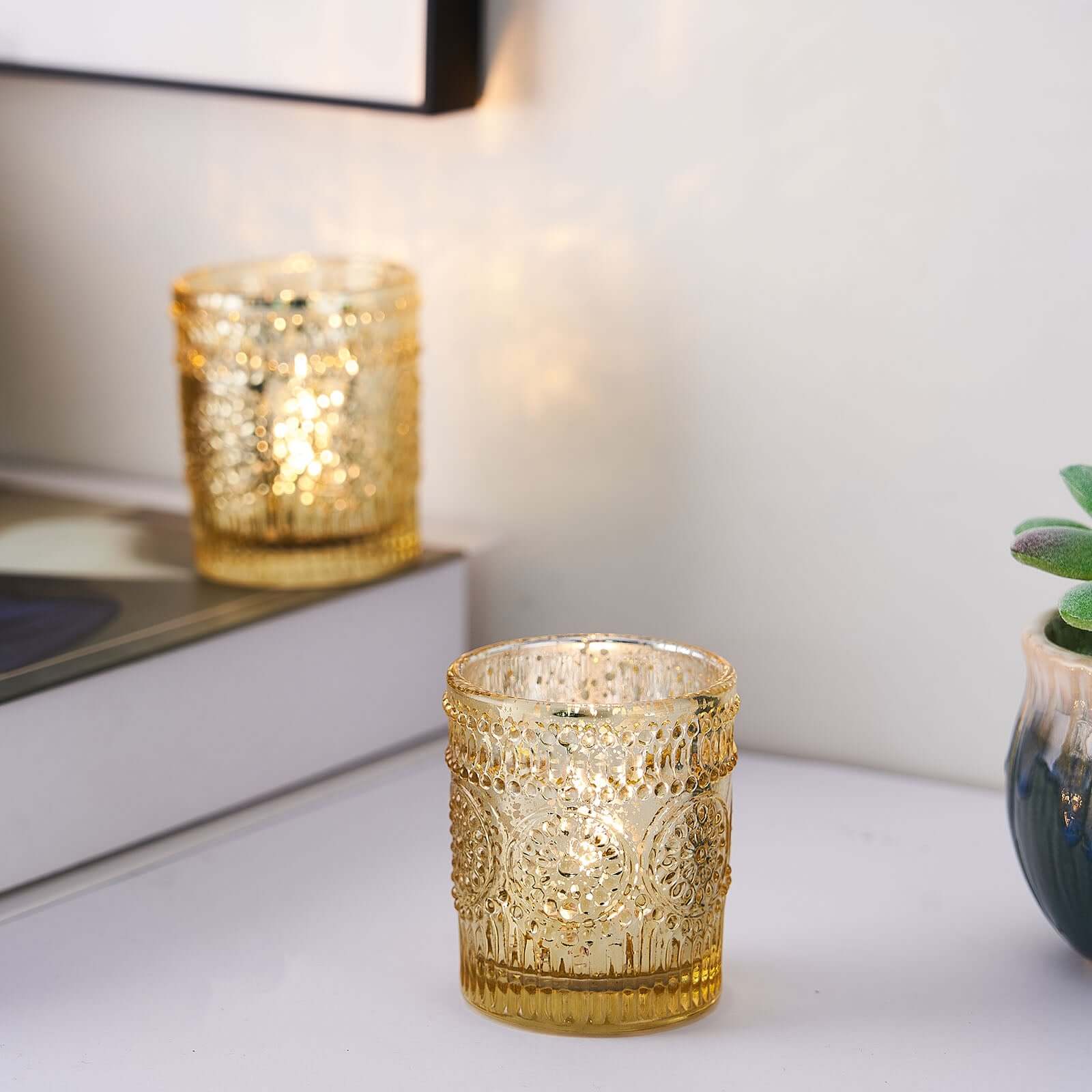 6-Pack Gold Mercury Glass Primrose Candle Holders | eFavormart.com