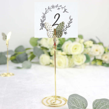 5 Pack Gold Metal Butterfly Card Holder Stands, Table Number Stands, Wedding Table Menu Clips 5"